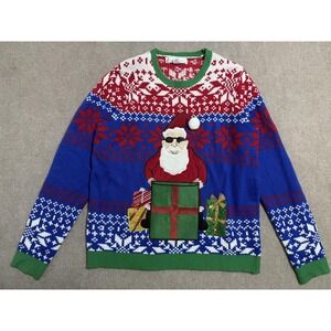 Jolly Sweaters Sweater Mens XL Santa Claus‎ Sunglasses Christmas Ugly Holiday